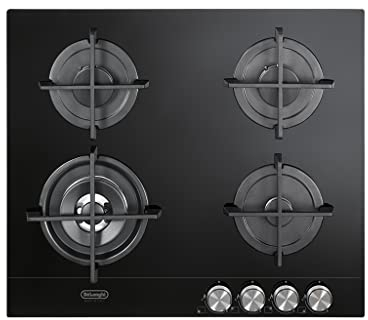 De'Longhi NSL460N Piano Cottura, Incasso, A Gas, Linea Life, 60 Cm, 4 Fuochi, 1 Bruciatore Doppia Corona, Vetro Temperato, Griglie In Ghisa, Manopole Frontali In Metallo Spazzolato, Colore Nero