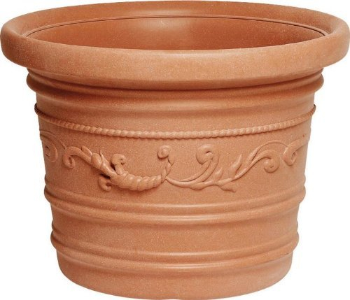 OEM SYSTEMS Vaso Tondo Festonato Ø 50Cm in Resina Colore Terracotta Doppio Bordo