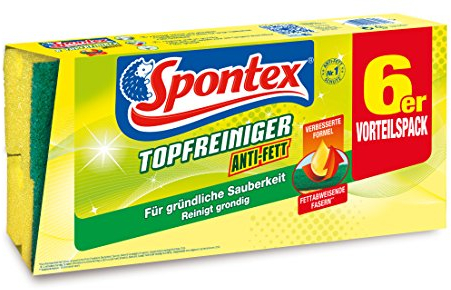 Spontex Topfreiniger Schwamm Anti-Fett 6er Pack, Reinigungsschwamm mit hoher Fettlösekraft, mit Griffleiste, gegen hartnäckige Verschmutzungen, 1 x 6er Pack