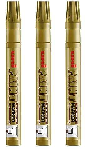 Uni Colour Medium (2.2-2.8mm) PX-20 Gold Oil Paint Marker Pen Metal Glass Wood Plastic Stone Outdoor mm Metal Bullet Nib Tip (Pack Of 3)