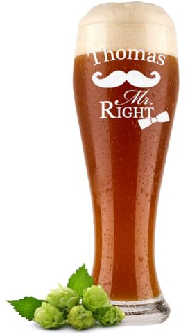 Weizenglas mit Gravur - Bierkenner 2.0 - Personalisiert mit Namen - Geschenk für Männer auch als Vatertagsgeschenk 0,5l Bierglas Weizenbierglas als Geburtstagsgeschenk für Mann Motiv Mr. Right