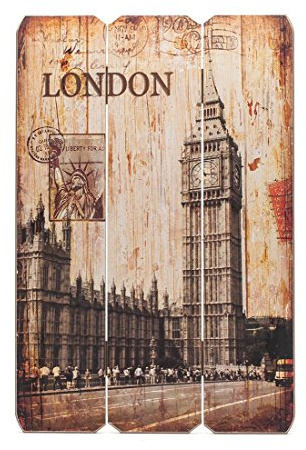 levandeo träbild träskylt London BigBen England skylt 60 x 40 cm – väggmålning dekorativ skylt vintage bild trä träplattor träpanel väggdekoration väggobjekt väggskylt