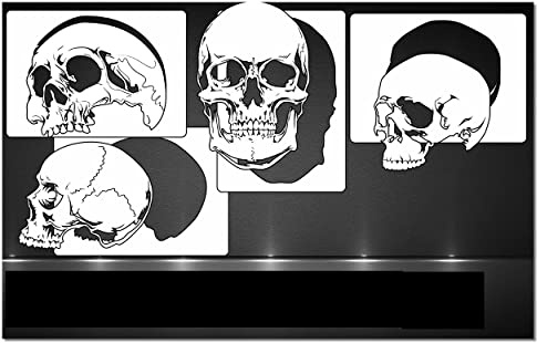Herterich Products Airbrush Schablonen 4er Set Totenköpfe Skull | Tattoo & Graffiti Stencil Vorlagen | Wiederverwendbar & Lösungsmittelresistent | Mylar 0,1-0,2 cm | Für Airbrush & Sprays