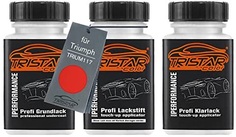 TRISTARcolor Vernice per moto Kit stilo di ritocco per Triumph TRIUM117 Lucifer Orange Vernice di fondo vernice di base vernice trasparente ognuno 50ml