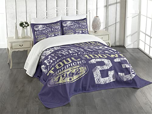 ABAKUHAUS Sport Tagesdecke Set, Retro American Football, Set mit Kissenbezügen Feste Farben, für Doppelbetten 220 x 220 cm,Lila