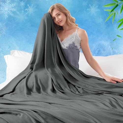 DANGTOP Cooling Blankets for Hot Sleepers, 100% Rayon Lightweight Breathable Summer Blanket Absorbs Body Heat to Keep Cool on Warm Night(79x91 inches, Dark Grey)