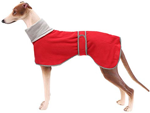 Geyecete Greyhound Cosy Fleece Jumper, Dog Winter Coat with Warm Fleece Lining, Outdoor Dog Apparel with Adjustable Bands for Medium, Large Dog -Red-L