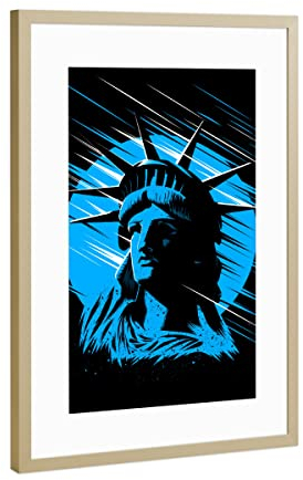 artboxONE Poster mit Rahmen Gold 60x40 cm Rising Statue of Liberty von Albertees - gerahmtes Poster