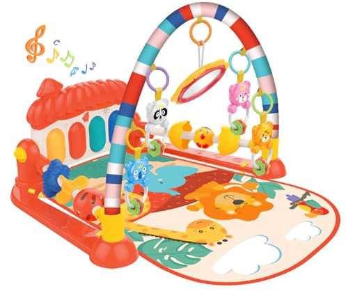 eners Baby Gyms Spielmatten Musikalisches Aktivitätszentrum Kick & Play Piano Gym Tummy Time – Gepolsterte Matte für Neugeborene (Pilze red)