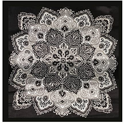 UK_Stone Herren 100% Seide Bandana Halstuch Krawatte Anzug Taschenhandtuch 50 * 50cm (Vintage Blumen Schwarz)