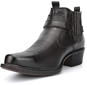 US Brass Men's Black Cowboy Boots, Ankle-High, Block Heel, Size 11 UK