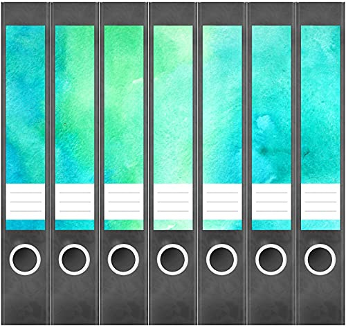 Etiketten für Ordner | Aquarell Look Türkis Grün | 7 Aufkleber für schmale Ordnerrücken | Selbstklebende Design Ordneretiketten Rückenschilder