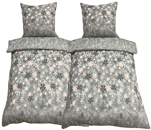 Birsppy Leonado-Vicenti Fleece Bettwäsche 135x200 cm 80x80 cm 4teilig Schnee EIS Kristalle Warme Garnitur Winter Set Bezug Kissen mit Reißverschluss