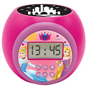 LEXIBOOK Projector Alarm Clock Disney Princess with snooze function and alarm function, Night light with timer, LCD screen, battery operated, RL977DP