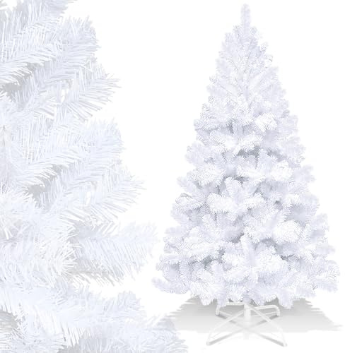Randaco Weihnachtsbaum künstlicher, 210CM Christbaum mit 1000 Spitzen, Schwer Entflammbar PVC Tannenbaum, Kunstbaum Weihnachtsdeko Weiß