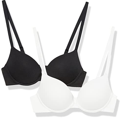 Amazon Essentials Reggiseno in Cotone Push-Up Donna, Pacco da 2, Bianco/Nero, 1A