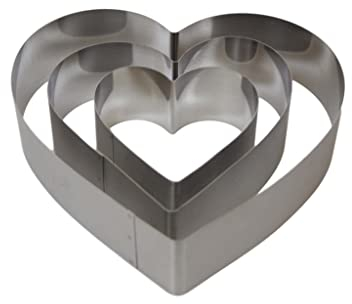 Bahob® Stainless Steel Cake Baking Moulds Heart-Shape Cake Tin Set of 3 Small Medium and Large Ideal for Wedding Cake Mould Set and Dessert Mould