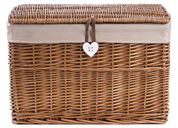 Wickerfield Willow Basket and Trunk Chest Hamper with Lid and Cotton Liner for Home Storage in Livingrooms, Bedrooms (Large, Brown)