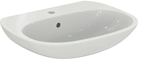Ideal Standard - Tesi, Lavabo da 60cm per installazione a muro, Con foro centrale per la rubinetteria, Con foro troppopieno, Bianco