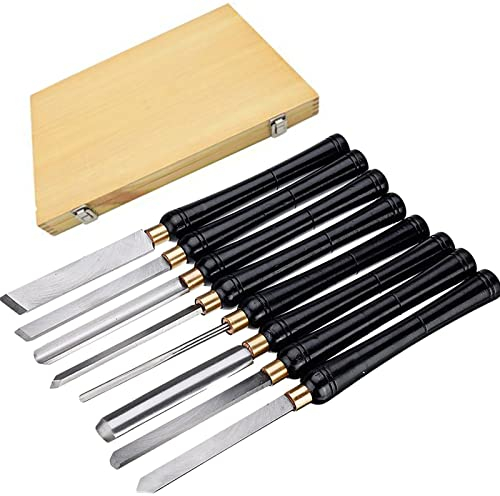 Drechselmesser-Set 8-Teilig, 3X Hohlbeitel, 1X Abstechbeitel, 1X Schruppstahl, 1X Rundbeitel, 2X Gerade Drechselbeitel, HSS Drechseleisen Drehmeißel Mit Holzgriff in Holzbox