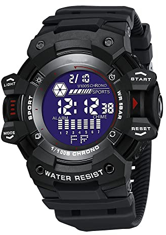 Herren Militär Uhr Digital Outdoor Sport Taktische Armee Armbanduhr Wasserdicht LED Leuchtende Stoppuhr Wecker Großes Zifferblatt Multifunktionsuhr für Herren, schwarz / weiß