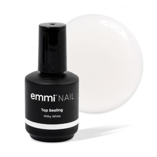 Emmi Nail UV/LED-Top Sealing Milky White, 15ml | Versiegelungsgel für Gelnägel mit Glanzeffekt, Top Coat Gel UV, Mittelviskoses Abschlussgel, Kein Cleaner nötig