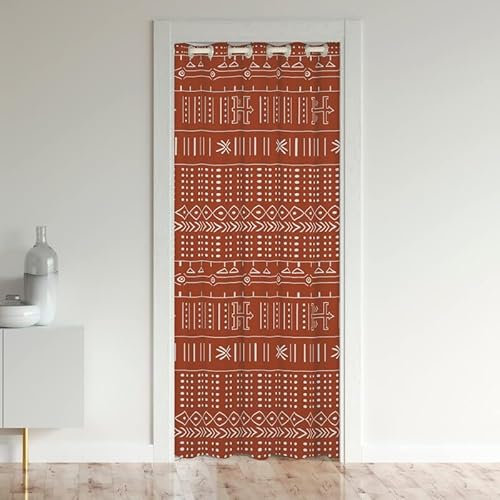 Loussiesd Boho Doorway Curtains Privacy Rusty Red Bohemian Geometric Closet Door Curtain for Bedroom 30%-50% Blackout Room Darkening Thermal Insulated Curtain Drape for Doors Windows 1 Panel 86x203cm