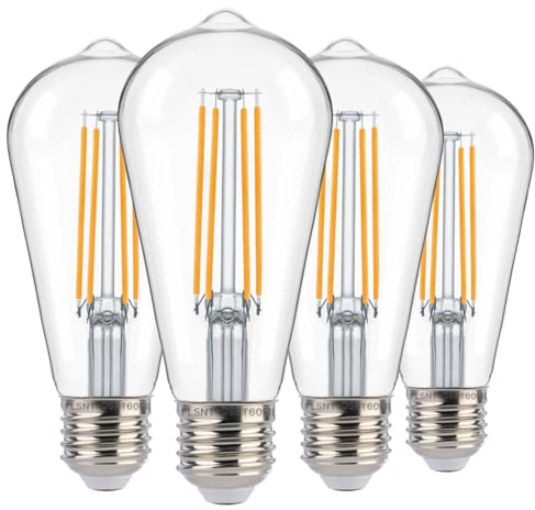 FLSNT Dusk to Dawn Outdoor Sensor ST19 LED Light Bulb, 7W (60W Eqv.), 800LM,Vintage Filament E26 Base, Auto On/Off Photocell Automatic for Energy-Efficient Outdoor Lighting, 2700K Soft White, 4 Pack