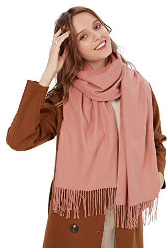 maamgic Schal Damen Warm Winter Herbst unifarben Baumwolle mit quasten/fransen, 20+ Farben Einfarbig & Kariert Pashmina Stola Schals MEHRWEG,Hell Rosa 2025