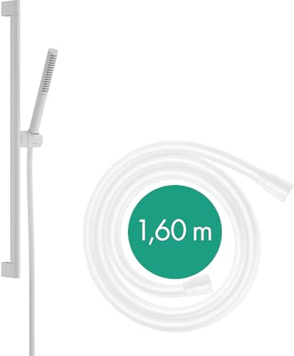 hansgrohe Pulsify S - Duschset mit Duschkopf wassersparend (EcoSmart, PowderRain-Strahl), Duschschlauch (1,60 m) und Duschstange (0,65 m), Mattweiß, 24372700