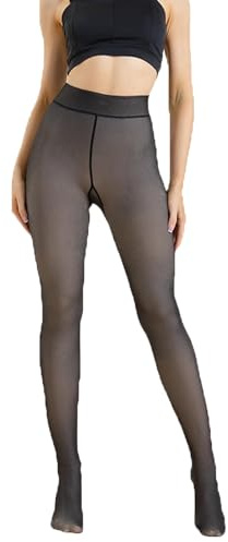 WomaKer Collant foderati in pile Donne Collant traslucidi in pile Inverno Caldo Nero Stretto Donna Leggings Termici Finti Collant Traslucidi