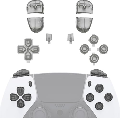 eXtremeRate Replacement Full Set Buttons Compatible with ps5 Edge Controller, Clear Black D-pad Share Options Home Face Buttons R1 L1 R2 L2 Triggers Compatible with ps5 Edge Controller