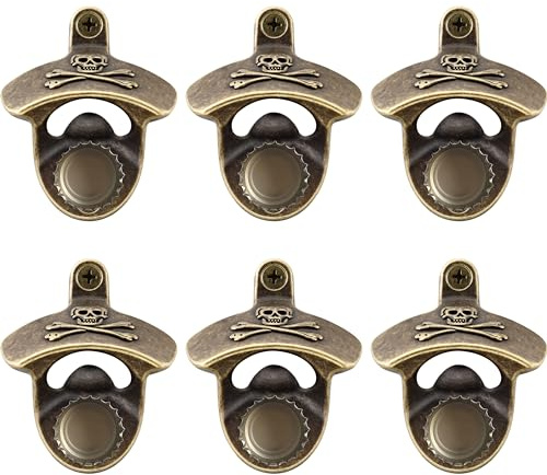 HAIICEN Retro Magnetic Wall Mounted Skull Bottle Opener Antique Bronze, Old Time Beer Top Opener Post Mount for Bar Hotel Man Cave (6 PCS)