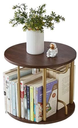 Drehbares Bücherregal Klein, Leichtes, Luxuriöses Schreibtisch Aufbewahrungsregal, Einfaches Studenten Schreibtisch, Schmales Bücherregal, Holz und Metall (Color : A, Size : S)