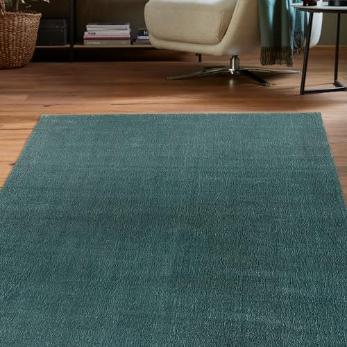 Schöner Wohnen Kollektion Hochwertiger Teppich Wohnzimmer, Schlafzimmer - Hochflorteppich weich - Handgewebt & langlebig - Modernes Design - Teppich Grün 170 x 240 cm