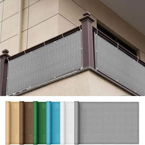 Balkonsichtschutz mit Ösen 70 x 420 cm Blickdichte Windschutz Privatsphäre Sichtschutz Balkongeländer mit Kabelbinder Ohne Bohren Sichtschutz für Balkon, Grau