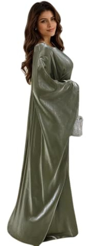 RUIG Frauen Satin Abaya Kleid Islam Muslim Sommer Fledermaus Ärmel Maxi Kleid Kaftan Robe Ramadan Kleidung