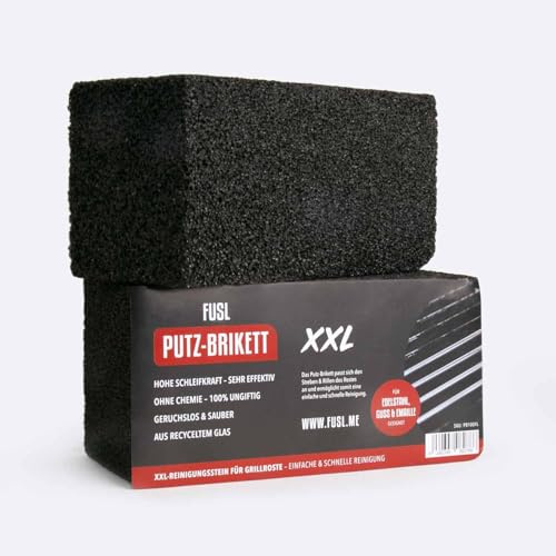 FUSL Putzbrikett Grillreingung XXL, Putzstein, Bimsstein, Reinigungsstein für jeden Grillrost, 100% Recycling-Material