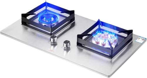GYDUHYE Gas Stove Cooktop Double Burners,Tempered Glass Built-in Gas Hob LPG/NG Dual Fuel Easy to Clean, Suitable for Kitchen, RV, Camping;5/5.2KW(Size:NG,Color:Silver)