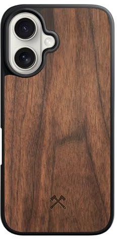 Woodcessories - Magnetisches Bumper Case für iPhone 16 kompatibel mit MagSafe, Hülle mit Magnet aus Holz, Walnuss