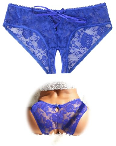 ohmydear Erotische Damen Höschen Große Größen Slip Ouvert für Frauen Crossover Strap String Tanga Offener Schritt Reizwäsche Crotchless Underwear for Women 1 Pack Blau