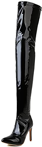 Gicoiz Damen Elegant Lack Overknees Pointed Toe Boots