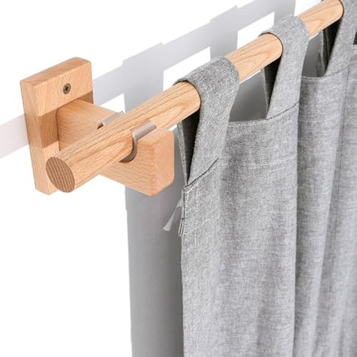 HZEPDVT Bastone for Tende in Legno massello Ispessito Binario Singolo Montato lateralmente con Staffa e Bastone for Tende Perforato Colore Legno di faggio 280 cm (110,2 Pollici)(120cm(47.2in))