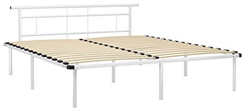 HEFZGDB Bettgestell Weiß Metall 180x200 cm Ehebett Bettgestell Einzelbetten Doppelbett für Wohnbereich Schlafzimmer Herberge Gästezimmer