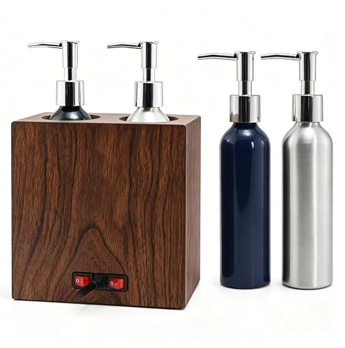 Salon de beauté spa massage huile chauffe noyer massif bois dur grain naturel Lotion chauffe cuivre système de chauffage massage automatique de la température 4 bouteilles en métal
