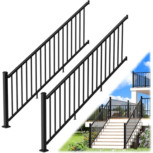 Egadis Kit de balustrade d'escalier en aluminium, finition poudrée texturée noire, pour marches en béton ou escaliers en bois (2 poteaux, 2 panneaux)