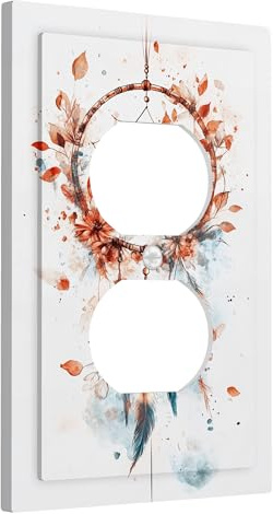 Dreamy Catcher Light Switch Cover Plates/Outlet Covers, Bohemian Orange and Aqua Paint Splatters, Thermoplastic Wall Plates, Standard Size Single Duplex Outlet