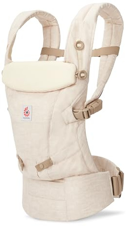 Ergobaby Adapt Leinen Babytrage für Neugeborene ab Geburt, 3-Positionen Ergonomische Babybauchtrage Rückentrage Baby-Tragetasche, Natural Linen