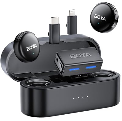 BOYA BOYALINK 3 - Micrófono Lavalier inalámbrico todo en uno para cámara/iPhone/Android, mini micrófono con micrófono de solapa de reducción de ruido IA, duración de 30 horas, rango de transmisión de