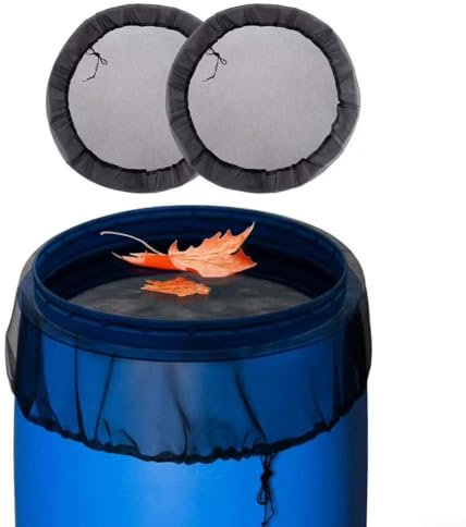 Lot de 2 housses en maille pour tonneaux de pluie avec cordon noir pour citerne d'eau et jardin (150 cm)